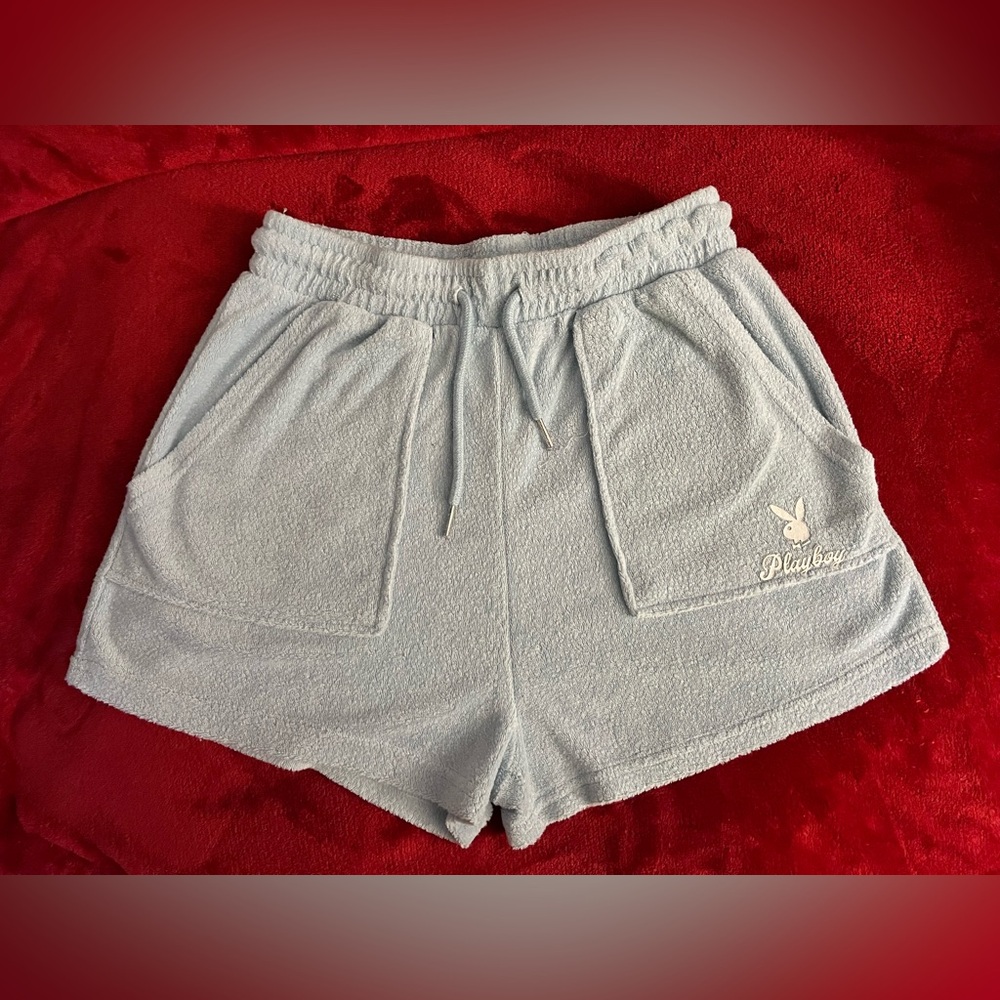 PLAYBOY Women's Sky Blue Terry Athletic Shorts